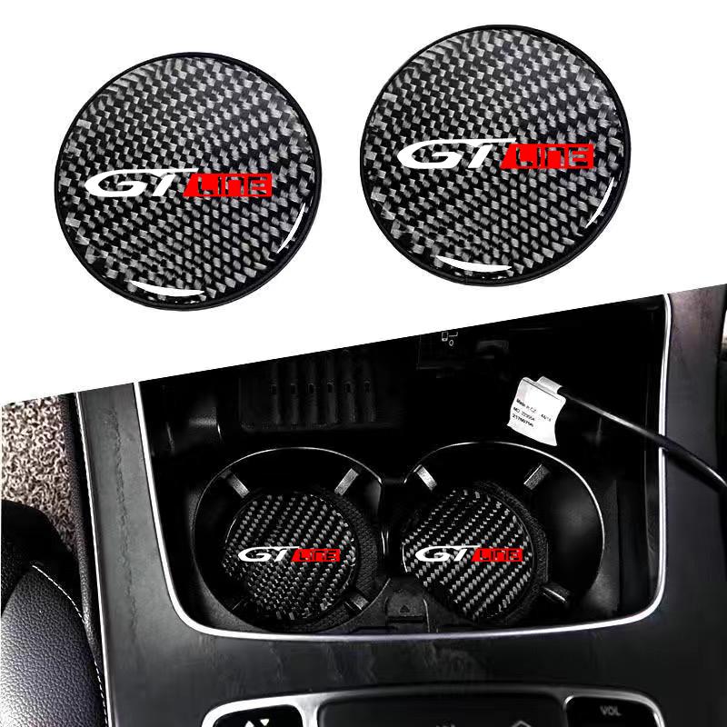 Carbon Fiber Car Coaster Water Cup Non-Slip Silica Gel Pad Holder Mat For 1vcx GT LINE 508 5008 3008 208 2008 308 206 307 106 vcx1