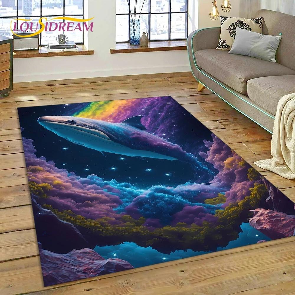 3D Podmořský svět Mořské dno Kreslený koberec s delfínem Koberec pro obývací pokoj Ložnice Domácí dekorace, Protiskluzová dekorace na pohovku Dárek Dítě