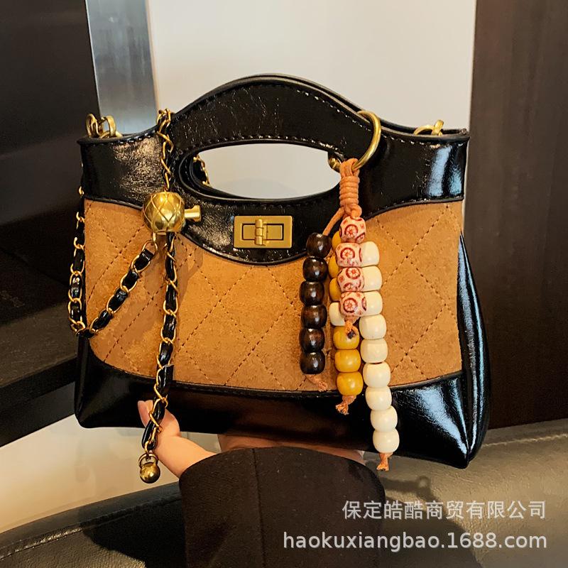 Rhombus embroidery thread small bag women's 2025 new fashion contrasting color versatile chain messenger bag super fire portable small bag