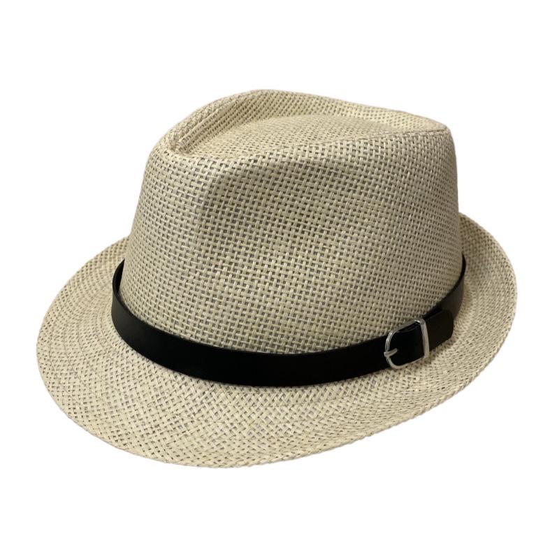 Unisex Fedora z szerokim rondem ze słomy papierowej z klasycznym skórzanym paskiem do ochrony przed słońcem