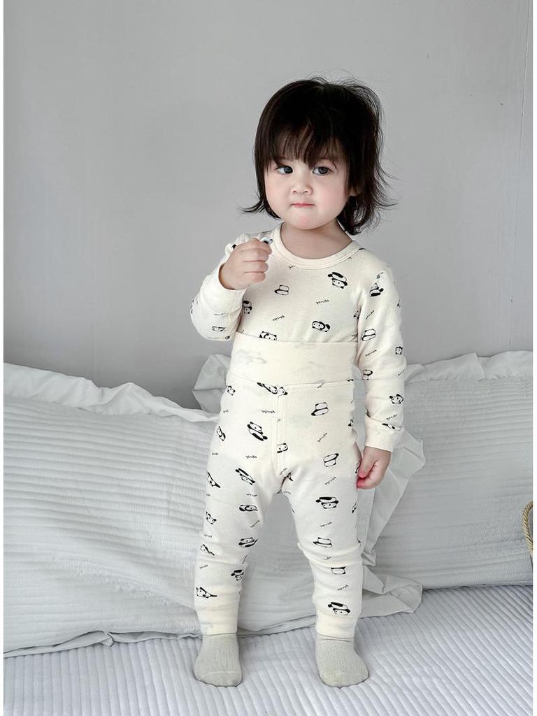 25 Style Baby High-Waisted Cotton Underwear Set for Boys & Girls - Belly Protection, Seamless, Warm Autumn/Winter Homewear