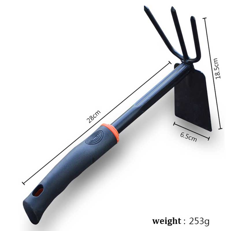 Mâner din cauciuc negru Greblă cu cinci dinți pentru grădinărit Set de patru piese Lopată pentru flori Instrument de grădinărit cu dublu scop