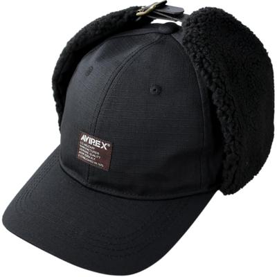 Ripstop Military Flight Cap Earflap Low Cap Bomber Cap Hat Boa Aviator Cap Earmuffs Pilot Cap Black 014 [AVIREX] Men's