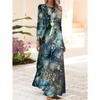 Butterfly Blue Gold Shiny Print Vacation Dress for Women Long Sleeve Round Neck A-Line Midi Dress Summer Beach Party Outfit