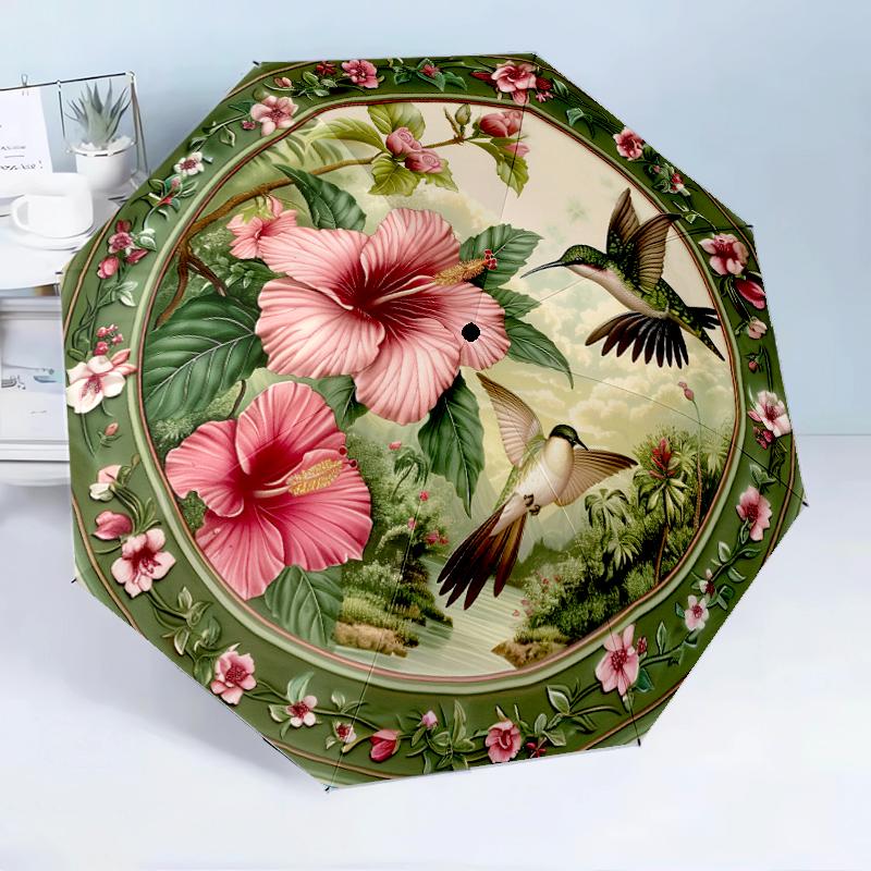Hummingbirds And Roses Garden 8-Frame for Travel, Camping, Casual Lightweight Portable Umbrella, Essential for Every Family Holidays Birthday Gift
