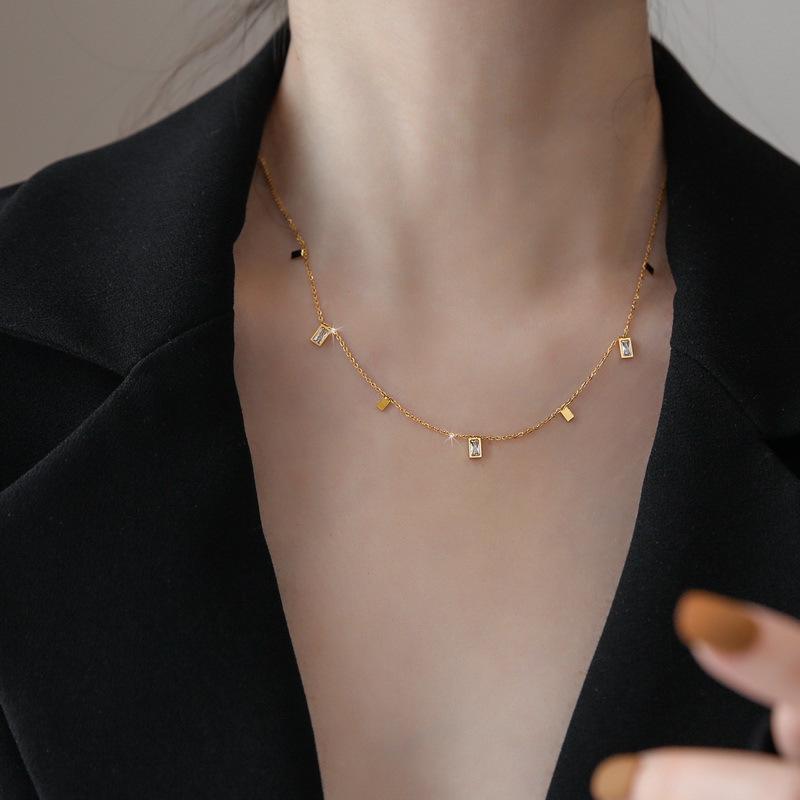 2022 Luxury Crystal Tassel Choker Necklace - Square Design, Non-Fading Clavicle Chain for Women