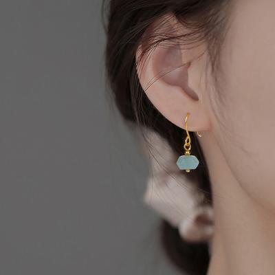 Gancho de Orelha de Lótus Curto Chinês Temperamento Retrô Estilo Antigo Pequeno Simples Estilo de Corte Brincos de Vagem de Lótus Verde Mulheres