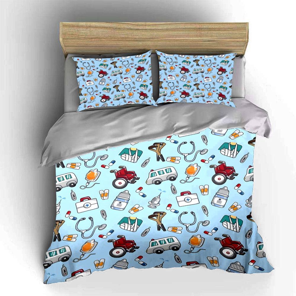 Medical Care Essentials Set Illustration Exquisite three-piece bedding set gift for kids and adults 135x200cm