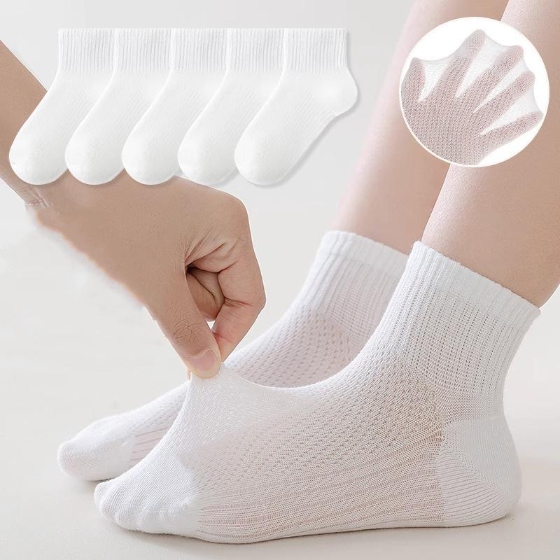 5Pairs/Set White Thin Mesh Socks Summer Student Sport Sock Soft Kids Running Midtube Children's Socks For Boys Girls 2-12Years