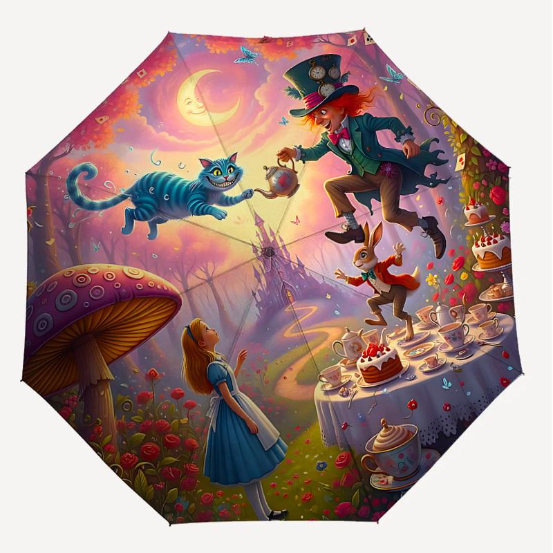 1PC Alice in Wonderland Umbrella-8-Rib Reinforced, Automatic Open, Lightweight & Durable, Cute Fashion Accessory for Outdoor-P72