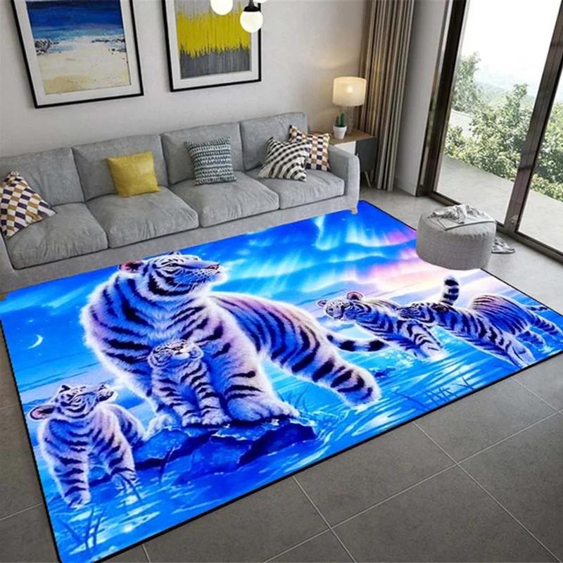 3D Animal Tiger Carpet Living Room Carpet Tea Table Sofa Floor Mat Living Room Hallway Rugs Bathroom Bath Non Slip Door Mats