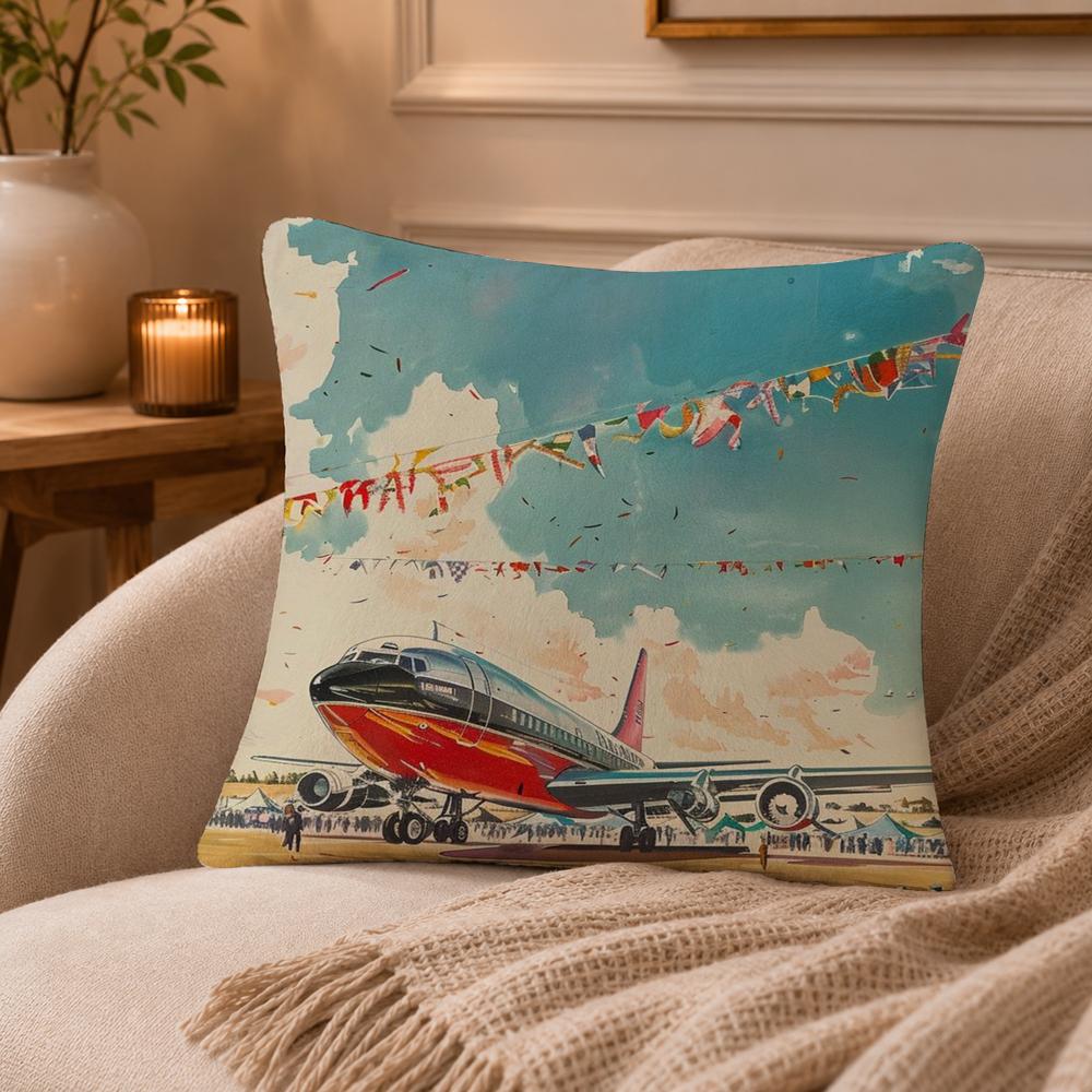 Aircraft Airplane Cool Cushion Cover Anti-dustmite Pillowcase Invisible zipper silky short plush Sofa cushion cover