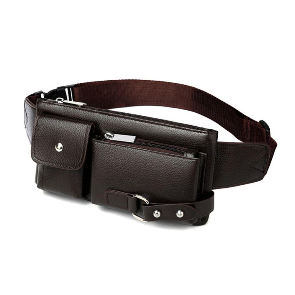 Waterproof Multi Pocket Fanny Pack Large-capacity PU Leather Waist Bag  Travel