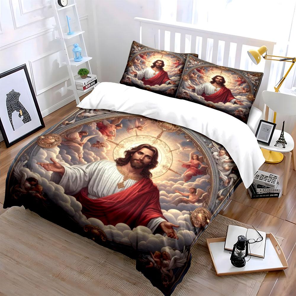 3pc Religious Style Duvet Cover Set Loving Jesus print Comforter Bedding Set 1 Duvet Cover+2 Pillowcases deco Bedroom Essential