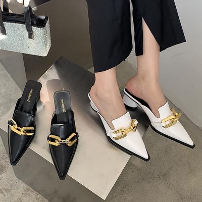 Jarní novinka Dámské pantofle se špičatou špičkou 5 cm White Block Vysoké podpatky Slip On Mules Boty Značka Dámské Skluzavky Sandály Plesové boty