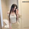 Summer New Pure Desire Wind One-word Shoulder Bow Waist Short Vest Women's Waist Slim Slim Top