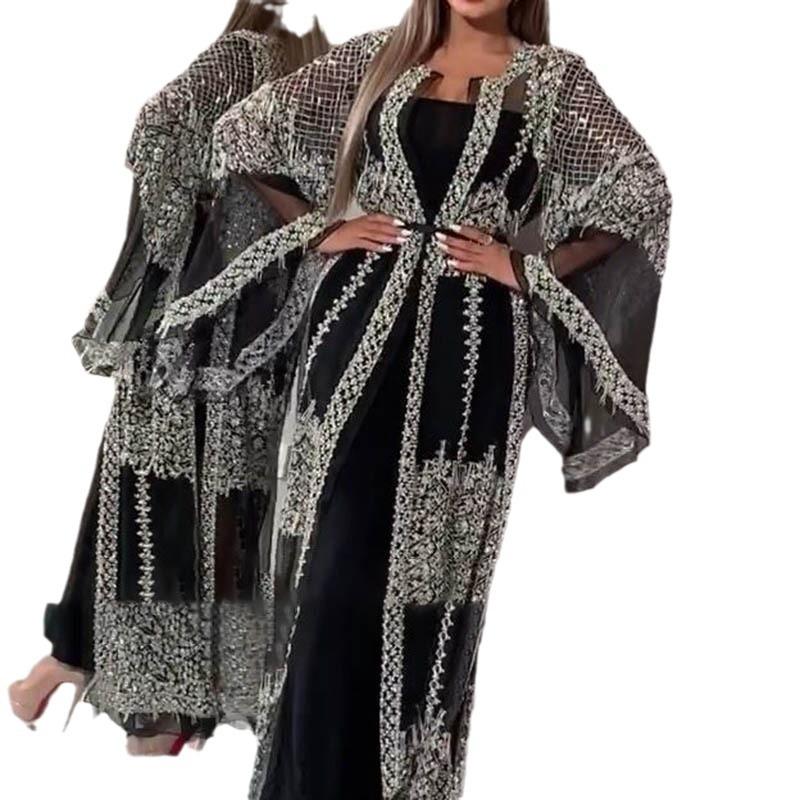 2025 nuovo abbigliamento da donna europeo e americano abito con frange bronzato sexy abito lungo scialle abito da sera da banchetto