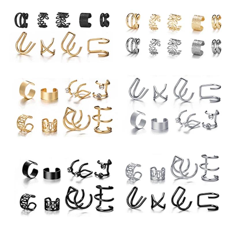 10 Pcs Leaves Clip Earrings for Women Rose Gold Color Creative Simple C Ear Cuff Non-Piercing Ear Clips Set Trend Jewelry Gift