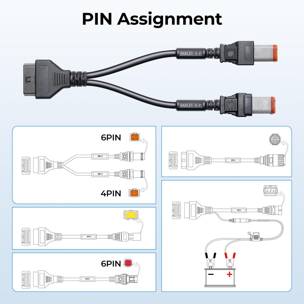 and female to OBD2 female cable for compatible with for use with code readers and diagnostic 4-pin 6-pin 16-pin Harley, Harley-Davidson motorcycles,