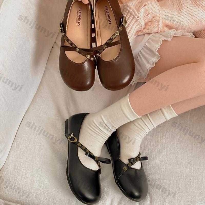 Women Shoes 2025 Spring Fashion Bow-knot Lightweight Women's Flats Vintage Comfortable Soft Sole Metal Decoration Mary Jane Shoe