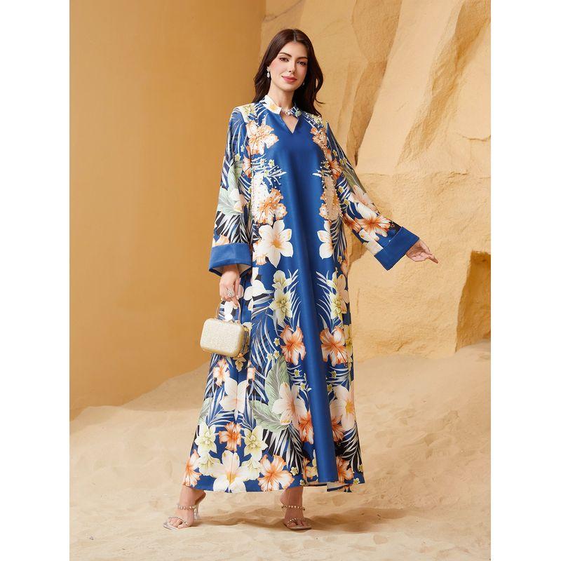 2025 Women clothes Indonesia Beads Hot Drilling Positioning Print Plus size Robe Dubai Arab Dress Dress