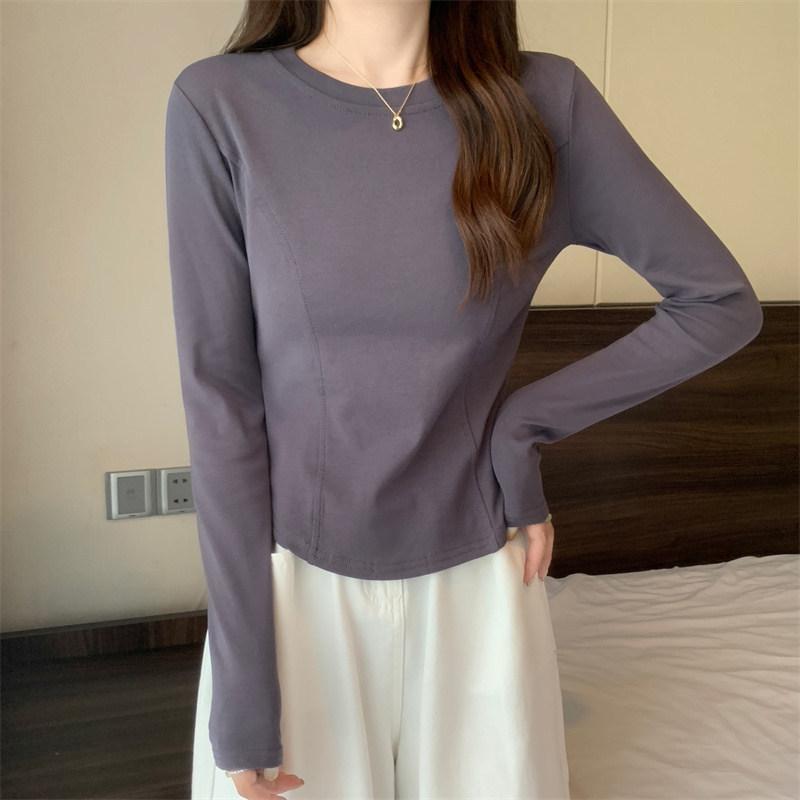 

GMXIA Shoulder T-shirt Women Spring and Autumn Long-sleeved Slim Irregular Base Shirt Top Wearing Ins Trend XXL серый