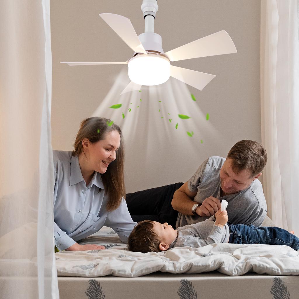 Socket Fan Light with Remote Socket Ceiling Fan Adjustable Wind Speed LED Light Fan Dimmable Timing Wireless Fan for Home Office