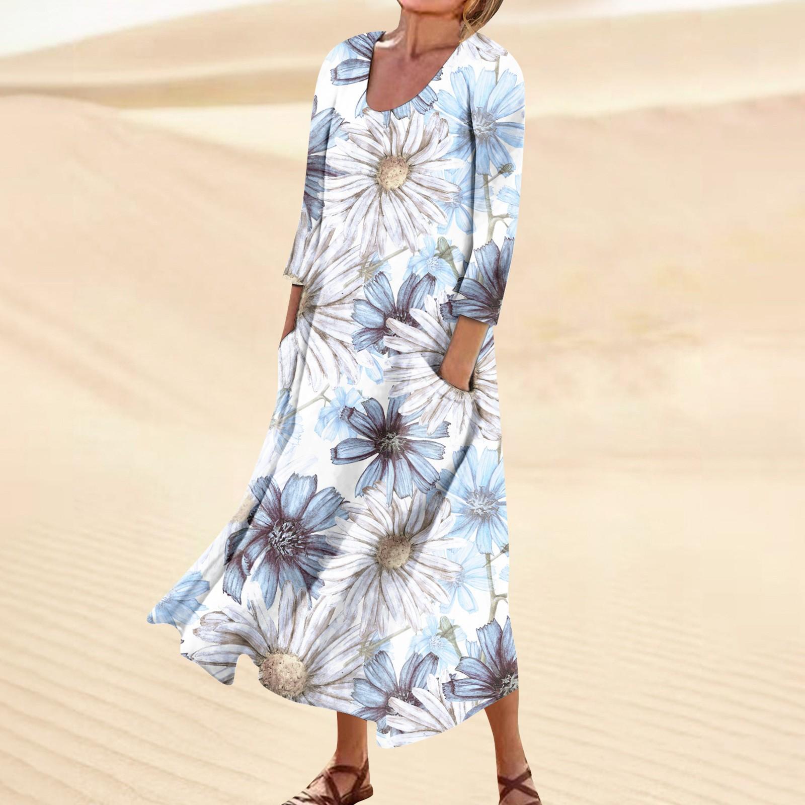 

Платье для женщин, весеннее повседневное модное платье в стиле бохо с рукавами 3/4 для праздника, большого размера XXXXL