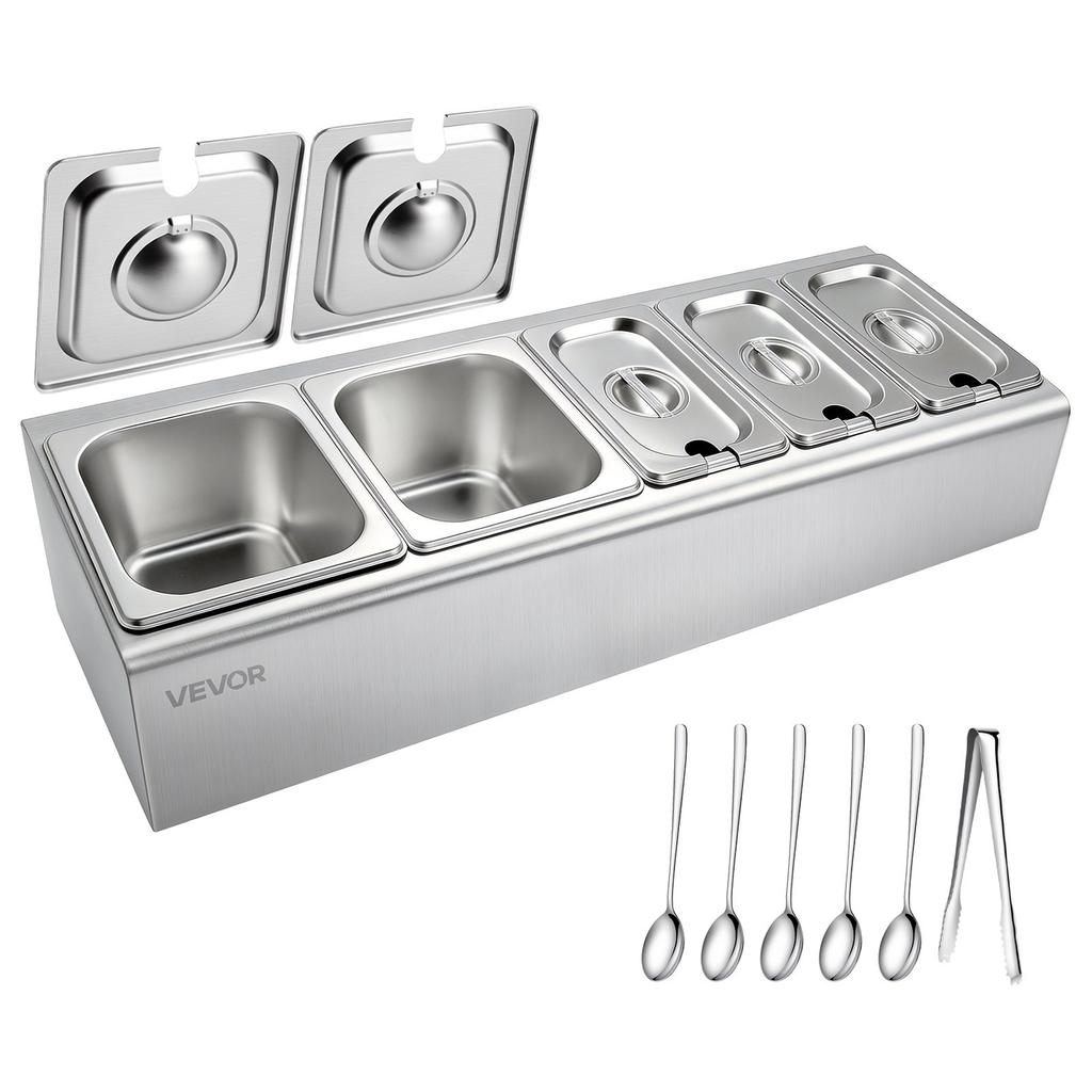 Countertop Food Serving Display Container, Stainless Steel Food Salad Server Tray, Buffet Condiment Dispenser, Ice Cooled Rack with Separate Lid, for