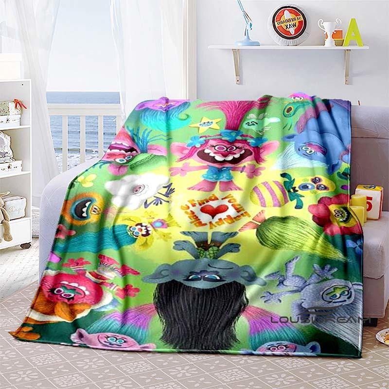 The Kawaii PoppyTrolls World Tour Themed Flannel Blanket Is Perfect for Kids, Teens, and Fans. It's a Great Bed Blanket or Sofa