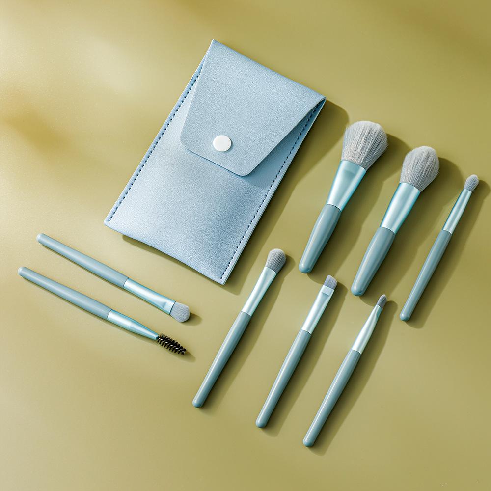 Macaron Color 8-piece Mini Makeup Brush Set with Portable Bag: Powder, Blush, and Eyelash Comb Brushes Included