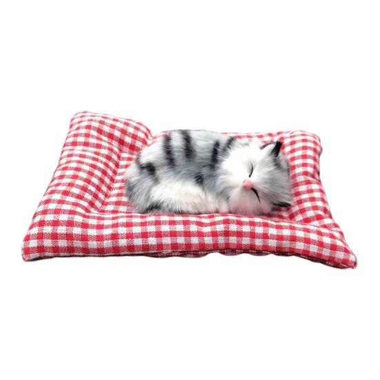 Simulation Sleeping Cat Decoration with Plaid Mat Odor Removal Bamboo Charcoal Plush Kitten Stuffed