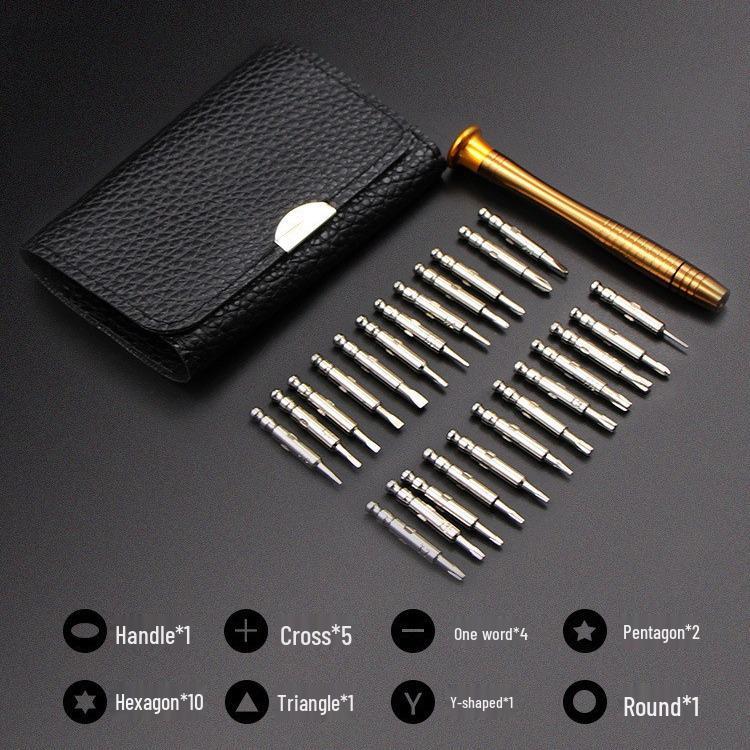 25v1 Multifunkční sada šroubováků s koženým pouzdrem pro telefony, brýle, hodinky a notebooky