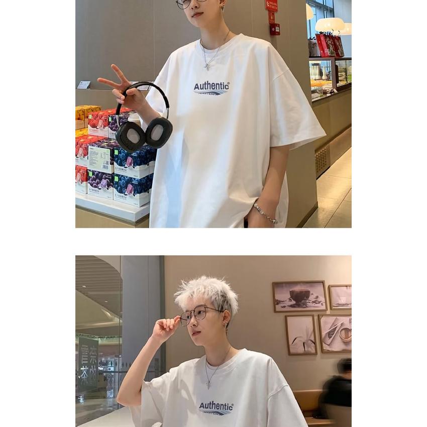 Men'S Trendy Letter Round Neck Printed Short Sleeved T-Shirt For Summer Ins Loose Casual Top