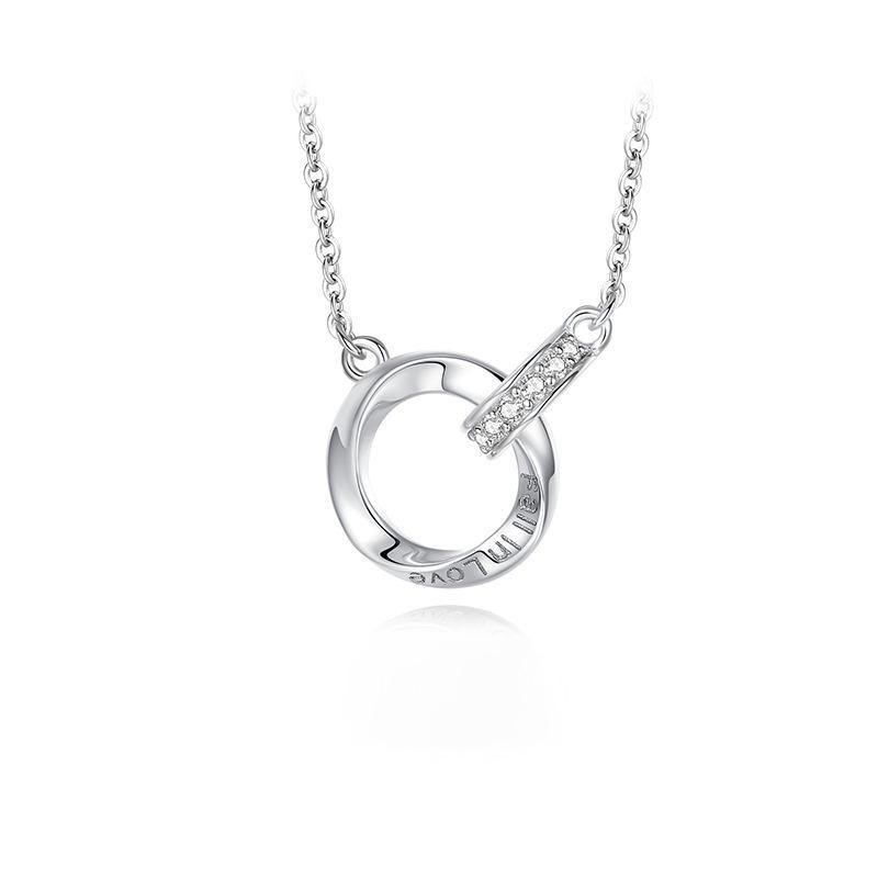 S925 Sterling Silver Mobius Ring Necklace Women's Light Luxury Niche Geometric Double Ring Clavicle Chain