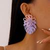 Exaggerated Beaded Flower Earrings Hollow Out Purple Flower Earrings Leaf Drop Earrings  Women