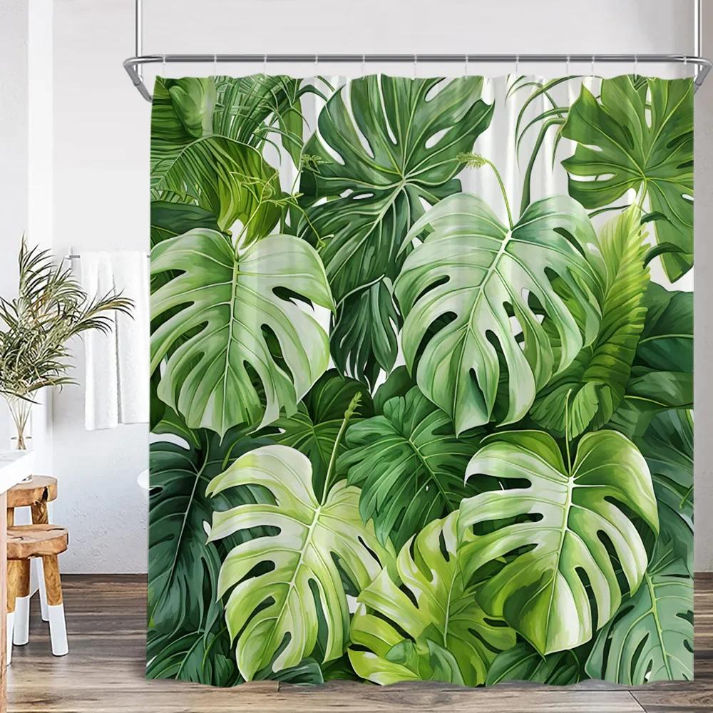 Tropical Leaves Monstera Shower Curtain Jungle Forest Green Leaf Plants Greenery Bathroom Decorations Nordic Modern Bath Curtain