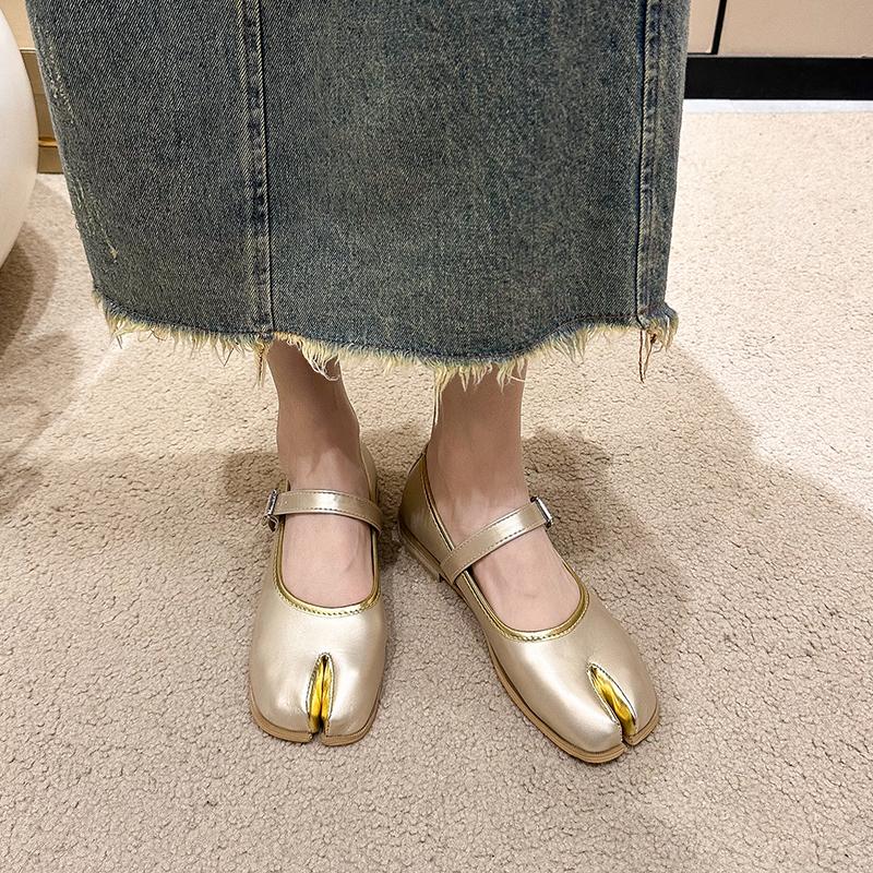 

Туфли на плоской подошве женские новинка туфли на плоской подошве с раздвоенным носком качественные кожаные туфли Мэри Джейн в японском стиле туфли-лодочки на плоской подошве женские 42 золотой