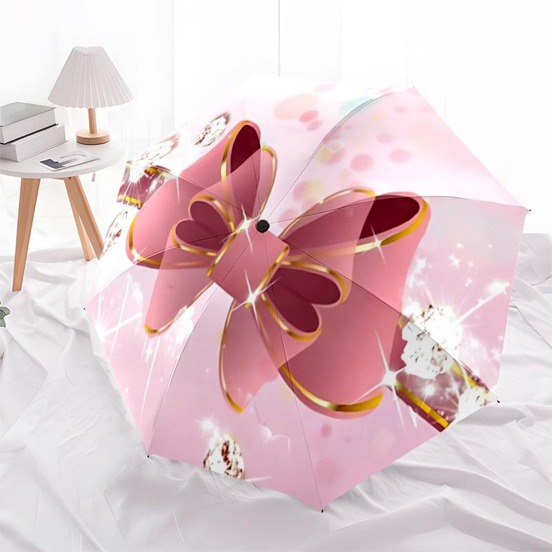 1pc Pink Bow Automatic Open/Close Folding Umbrella - Compact 8-Rib Design, Daily Use, Perfect Gift for Friends & Family yy251124212