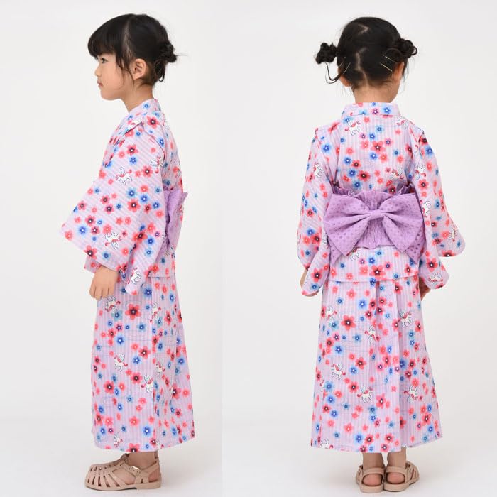 Yukata Easy To Wear One Piece Large Flower Yukata Set Children Girls Kids Jinbei Obi Set 100 110 120 130 140 Summer Festivals Fireworks Festivals