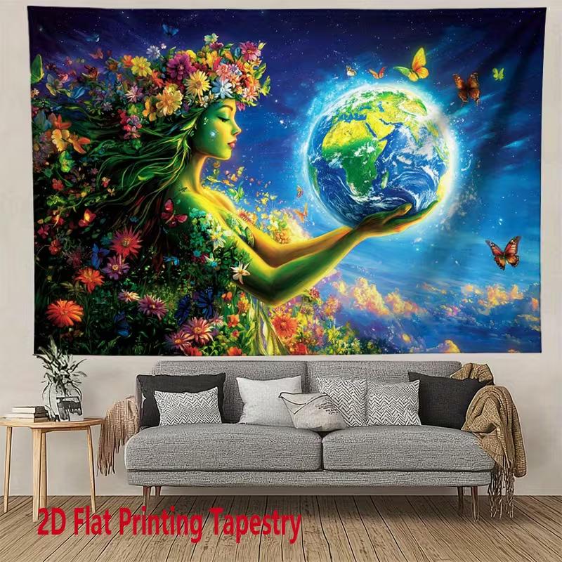 2D Flat HD Mother Earth Tapestry Polyester Fabric Wall Art for Living Room