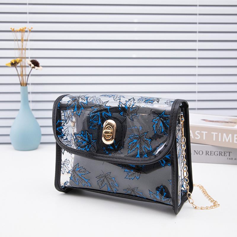 

New jelly bag, fashionable women s bag, printed transparent chain bag, mobile phone bag, change messenger bag, one piece.
