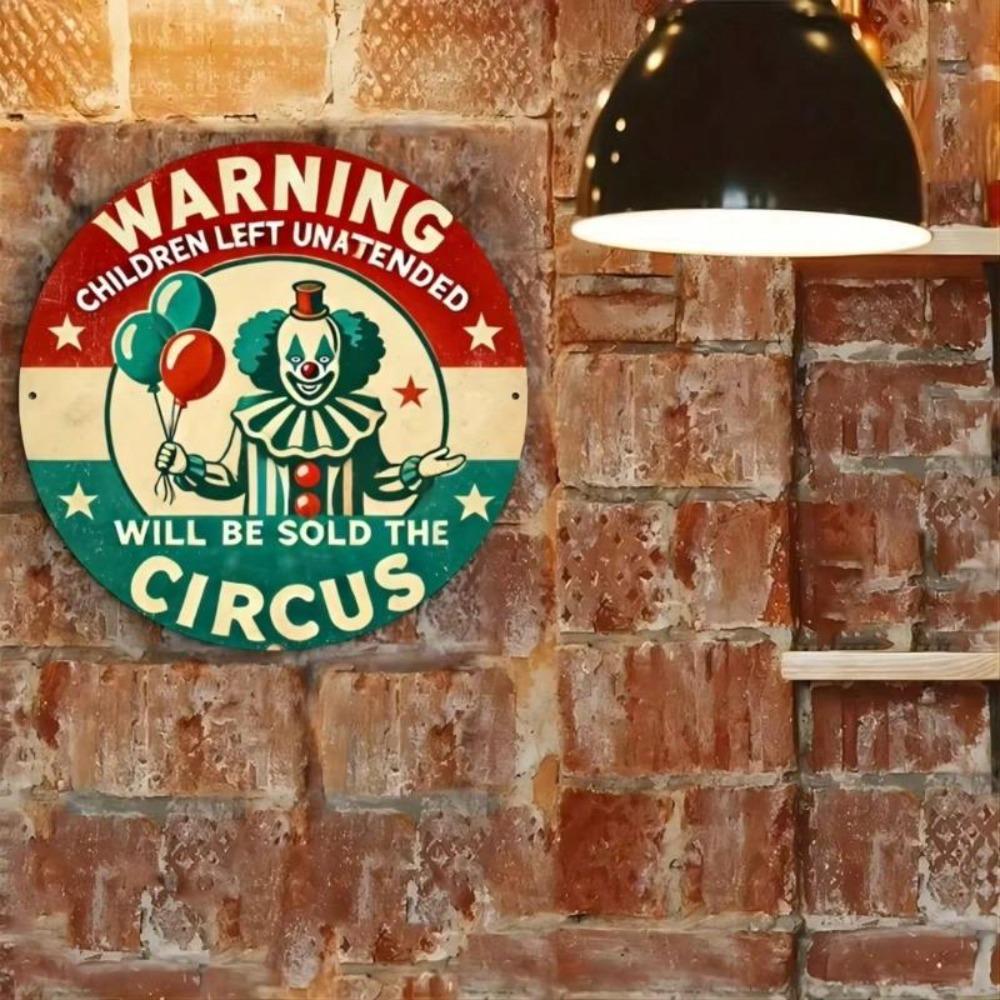 Evil Clown Metal Tin Sign Round Wall Art 7.8x7.8 Inch Home Bar Garden Decor
