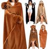 Plush Pajama Hoodie Animal Wearable Blanket Hoodie, Adults Oversized Fleece Sweatshirt Hooded Cape Sleepwear, Halloween Cosplay Costume Shawl