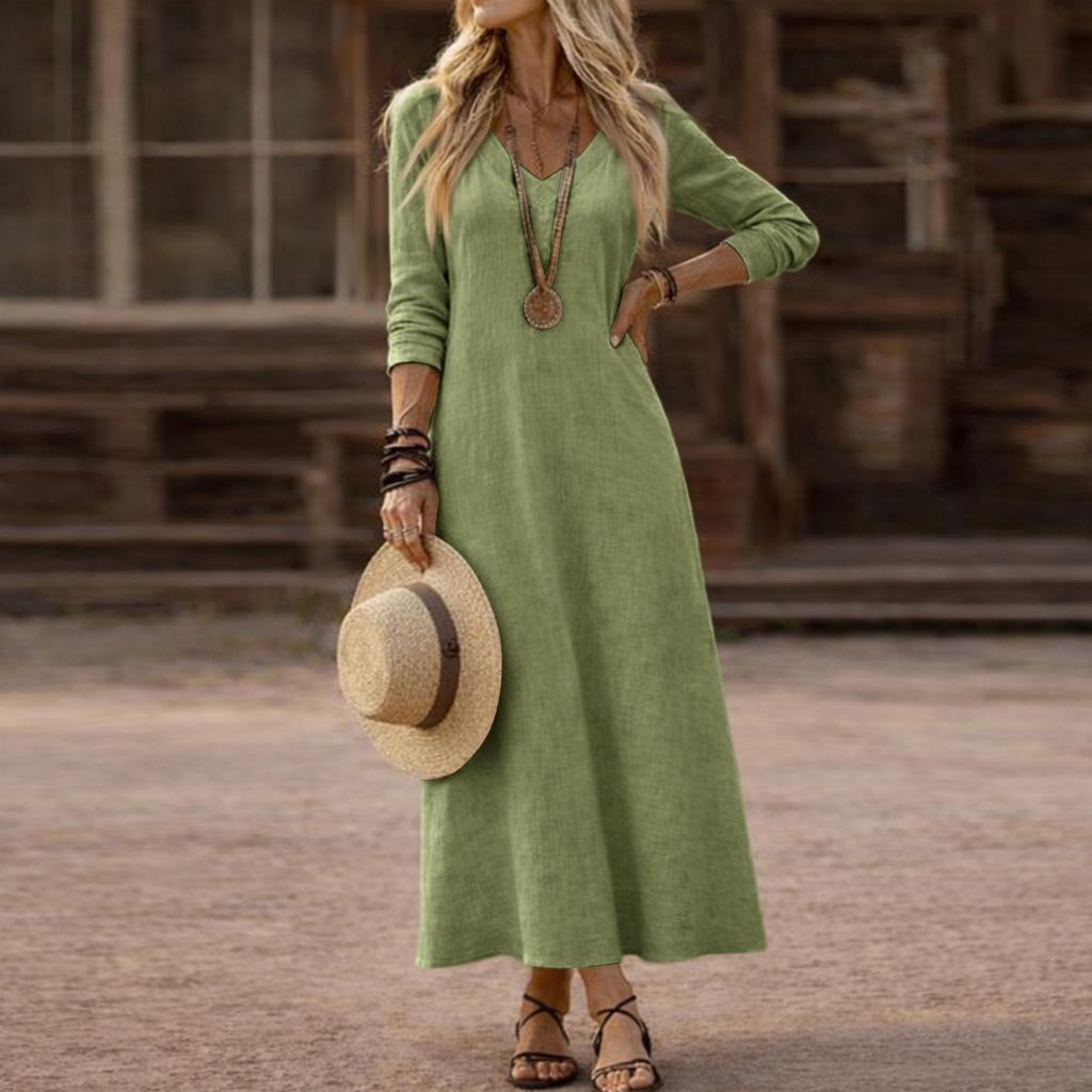 Dress For Women Long Boho Beach Dress Elegant Maxi Dress V-Neck Long Sleeve Dress