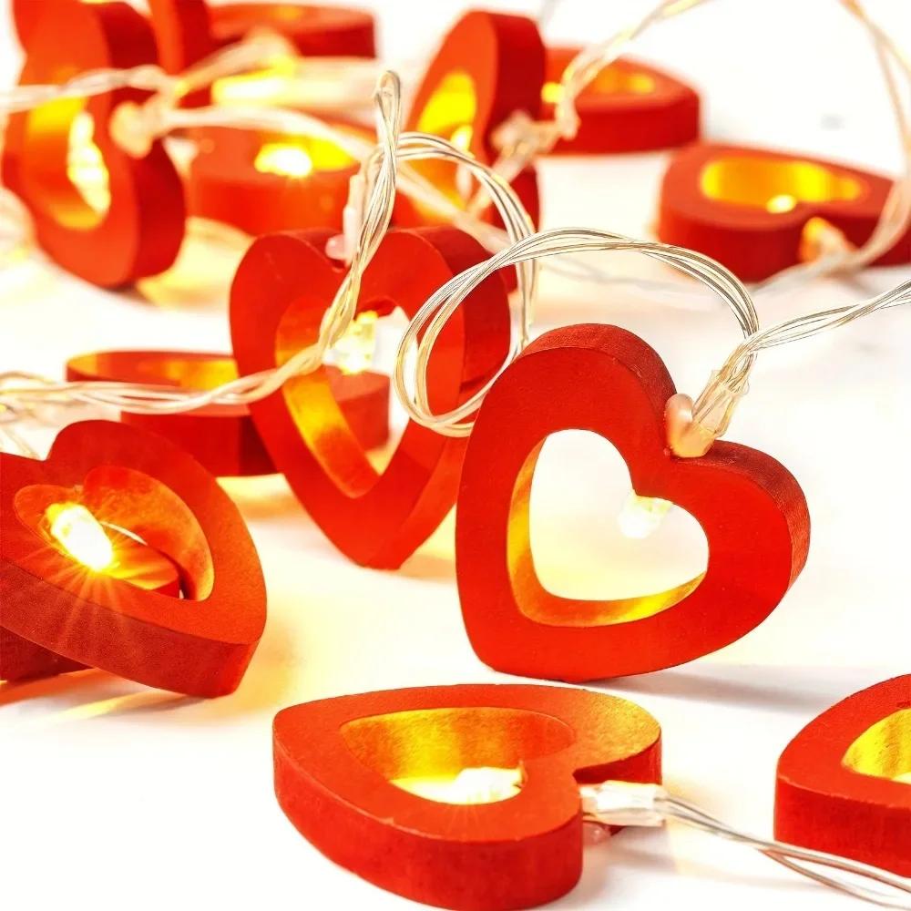 10pcs Love Heart LED String Lights Valentine Wedding Christmas Garden Bedroom Party Decor Battery Not Included