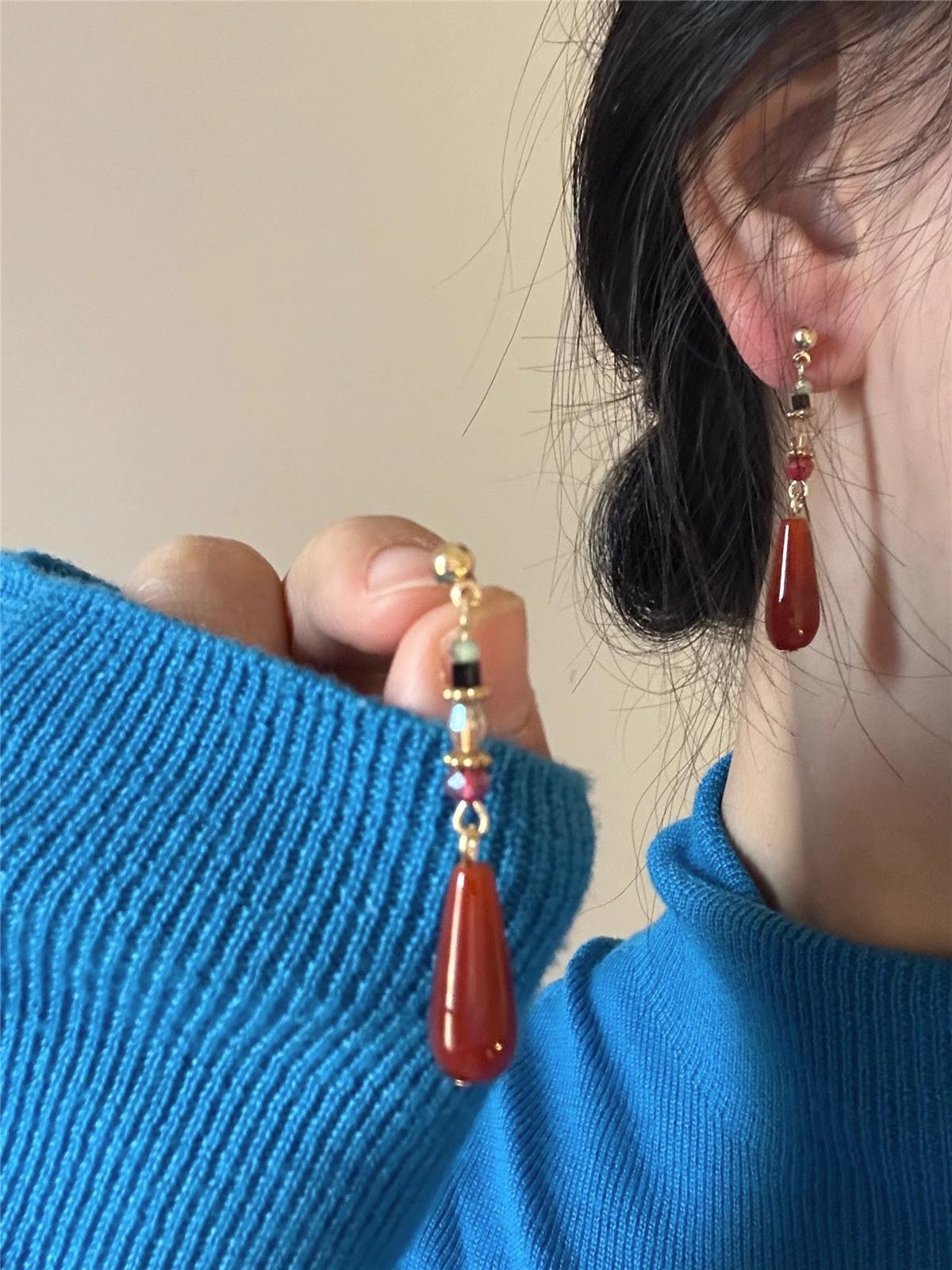 Серебряная игла ретро темперамент длинные серьги-капли женские, уникальные нишевые новые китайские классические серьги-серьги в стиле ципао 925 silver needle бордовый