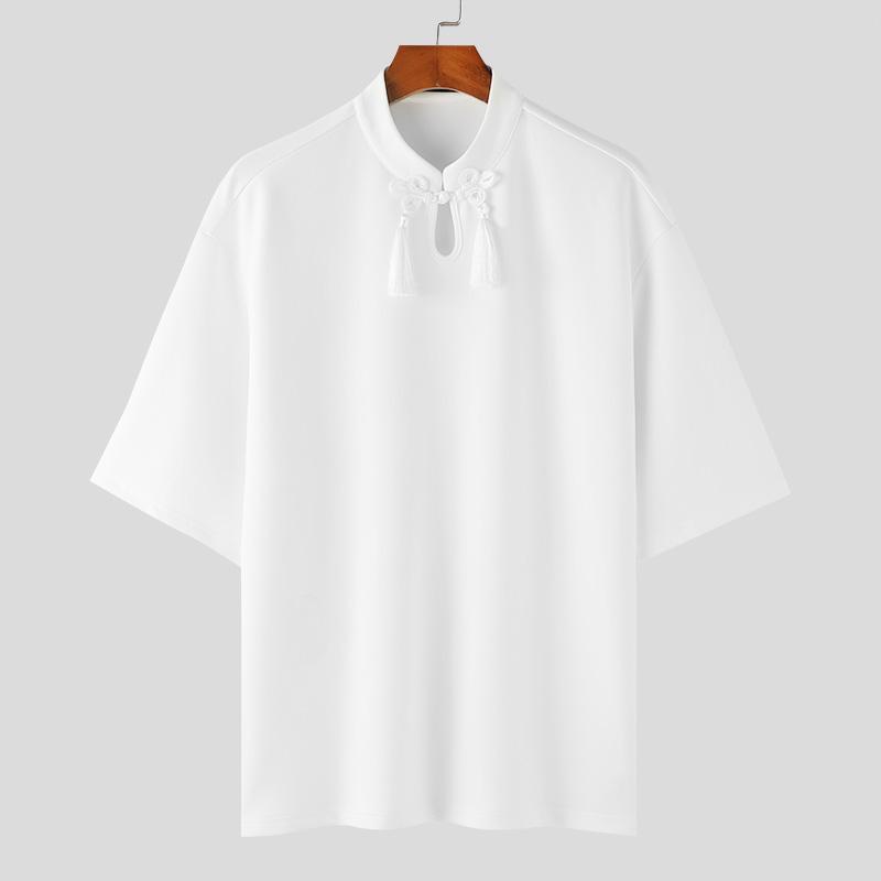 

INCERUN Винтажные мужские летние топы с коротким рукавом Повседневные свободные футболки 2XL белый