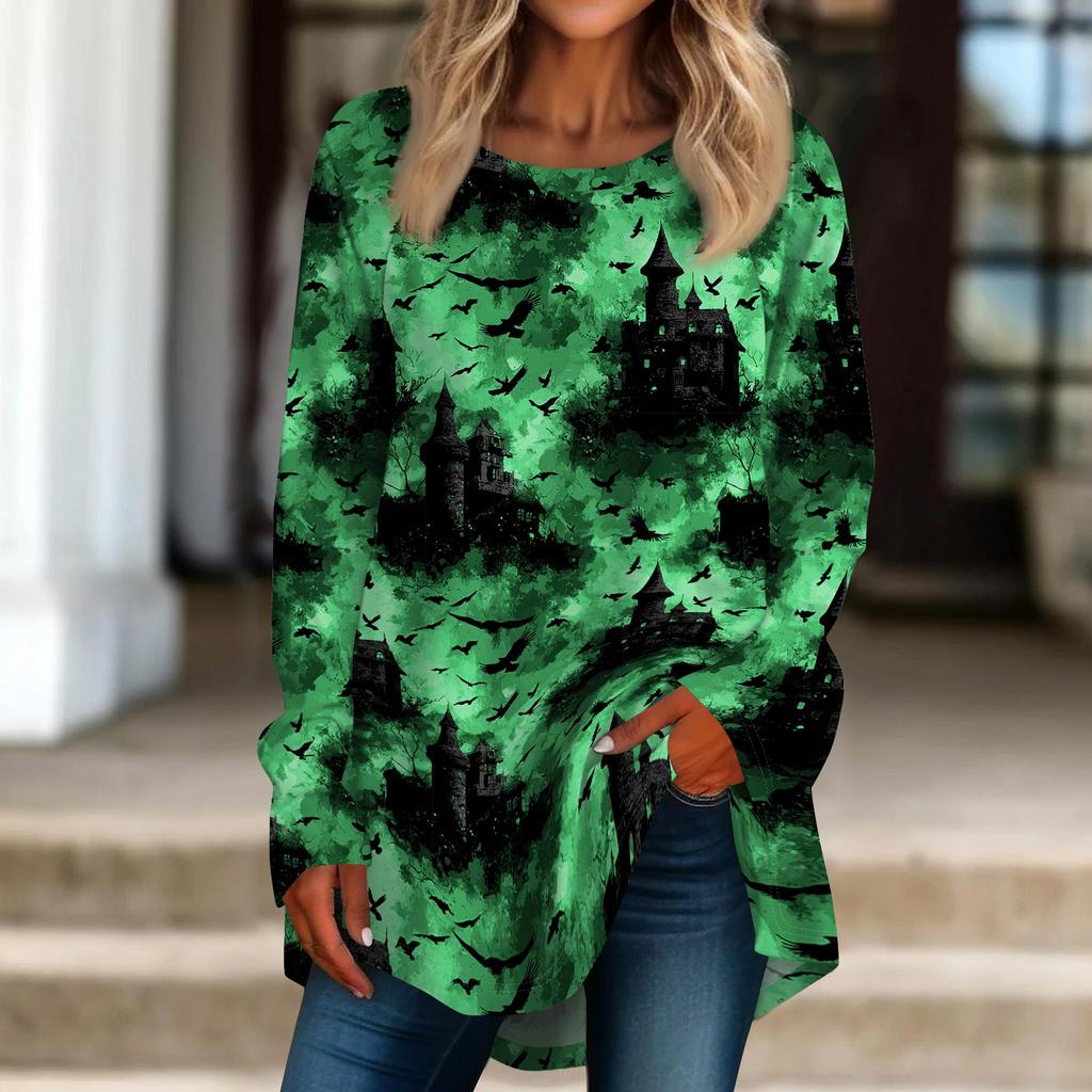 Women's Halloween Graphic Print Long Sleeve T-Shirt Loose Fit Round Neck Pullover