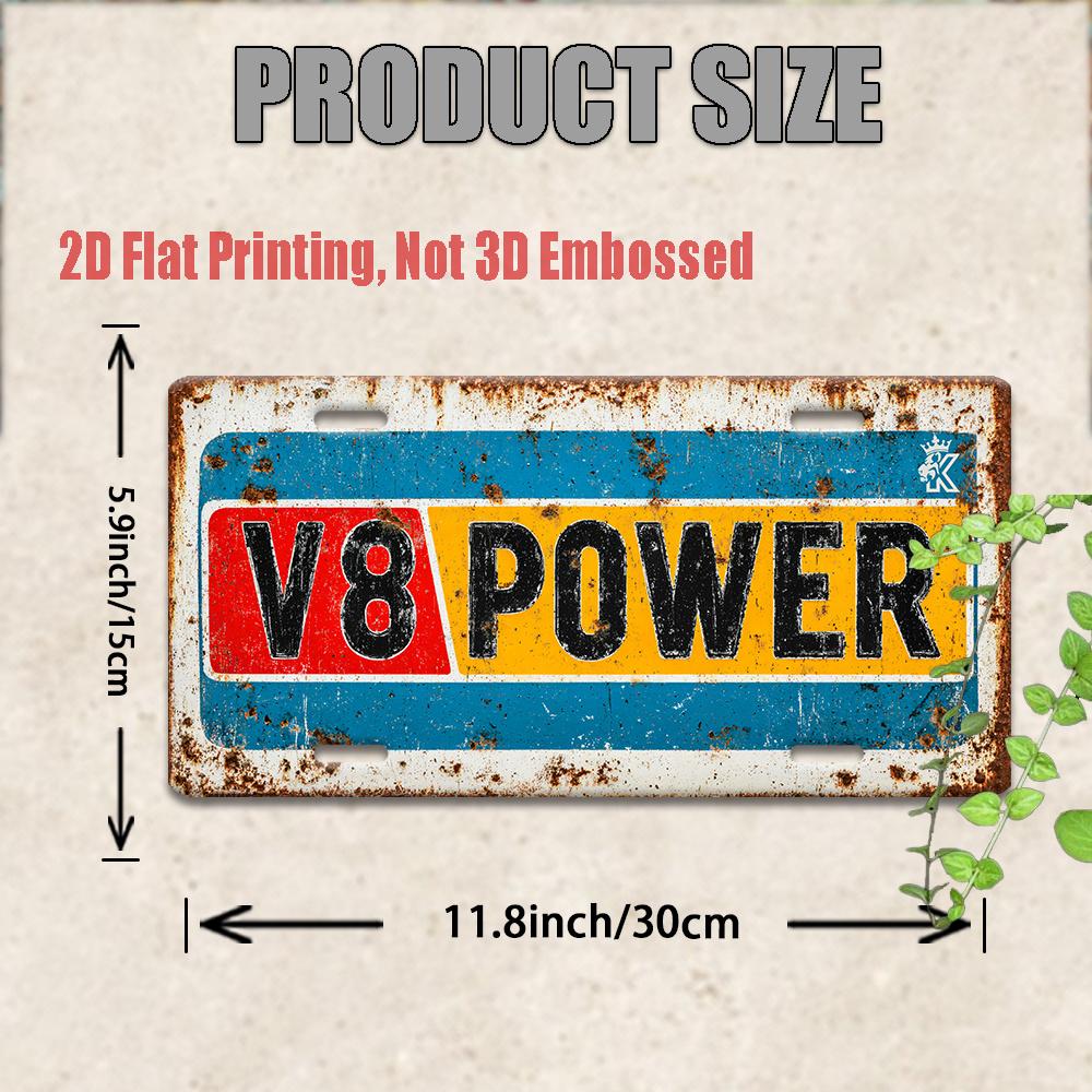 V8 Power Metal License Plate -  Retro Aluminum Sign with Bold V8 Design, Muscle Car & Garage Decor, Industrial Wall Art, Perfe